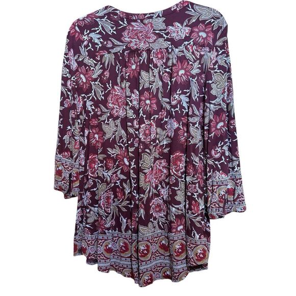 Lucky Brand Tunic Top Womens 1X Multicolor Floral Boho Split Neck Blouse - Picture 6 of 8